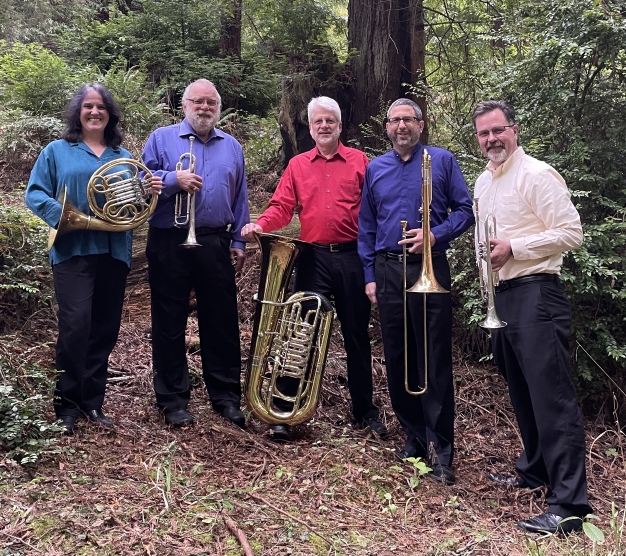 North Coast Brass Ensemble: 5 players holding brass instruments
